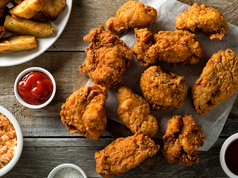 Delicious homemade crispy fried chicken with taters and coleslaw.; Shutterstock ID 1065915770; Purchase Order: N/A